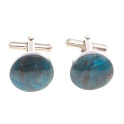 Запонки камень голубой апатит круглые — 