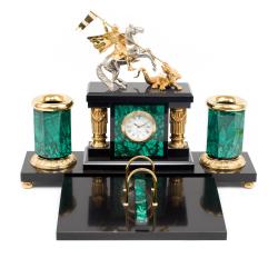 Настольный прибор &quot;Георгий Победоносец&quot; камень малахит — 