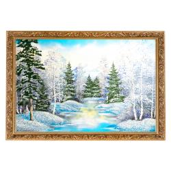Картина &quot;Зимний пейзаж&quot; багет №10 60х90 см рисунок каменная крошка — 
