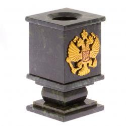 Карандашница с гербом РФ камень нефрит — 