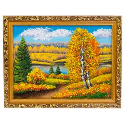 Картина &quot;Осенний пейзаж&quot; багет бронза 46х36 см, каменная крошка — 