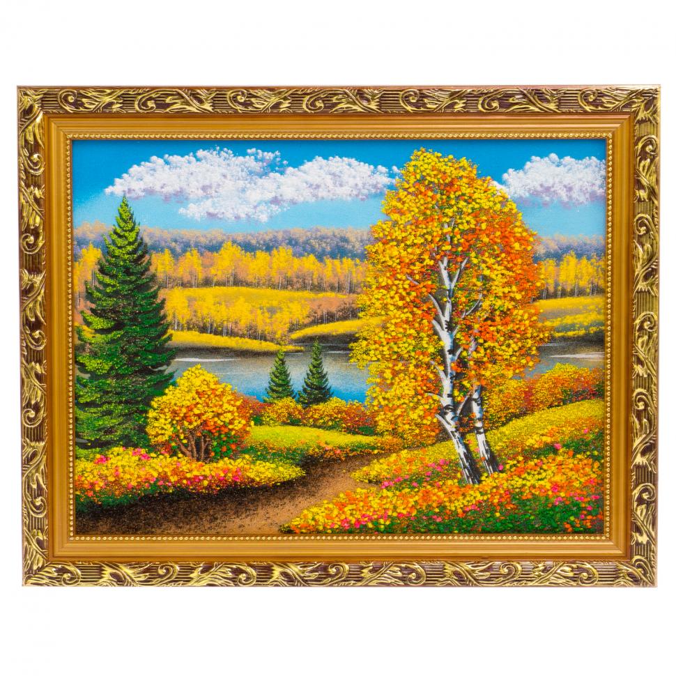 Картина "Осенний пейзаж" багет бронза 46х36 см, каменная крошка фото 1 — 