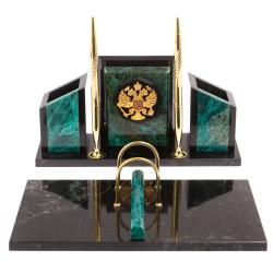 Письменный набор &quot;Канцелярский&quot; с гербом камень змеевик — 