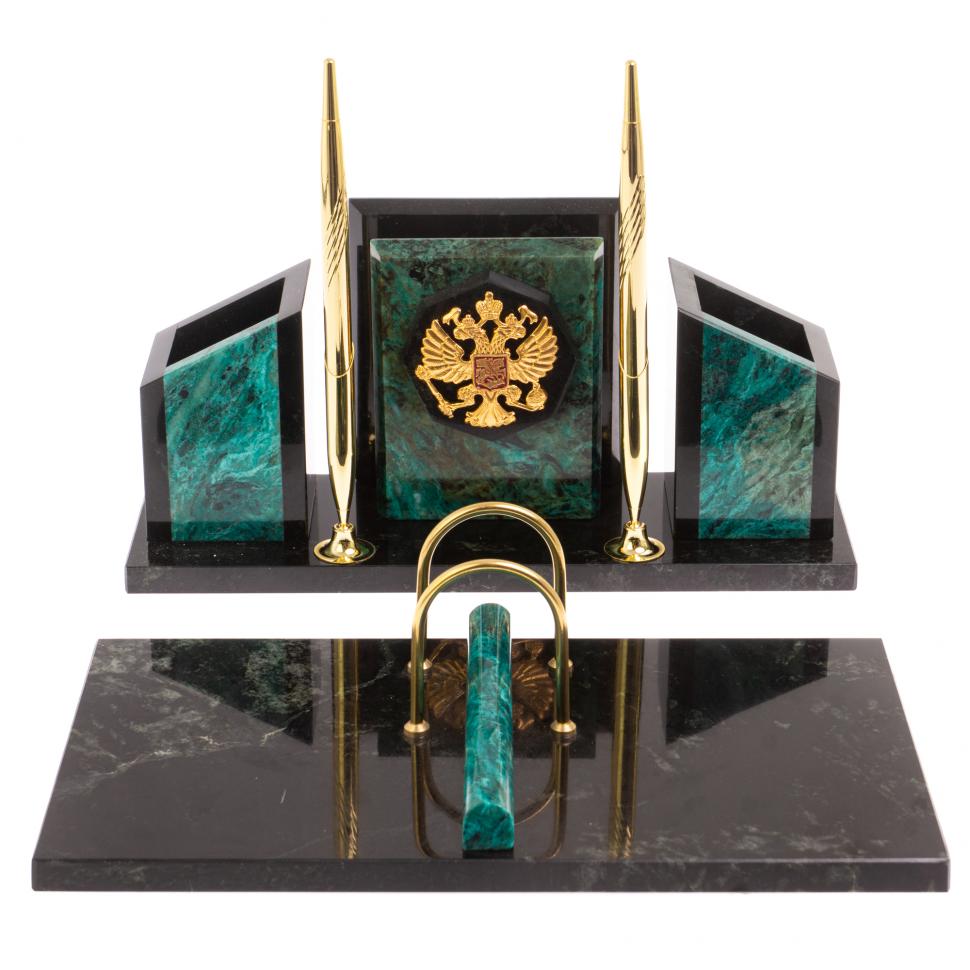 Письменный набор "Канцелярский" с гербом камень змеевик фото 1 — 