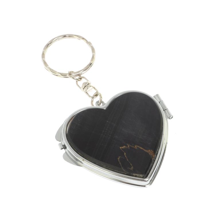 Складное зеркало брелок из соколиного глаза сердце фото 1 — 