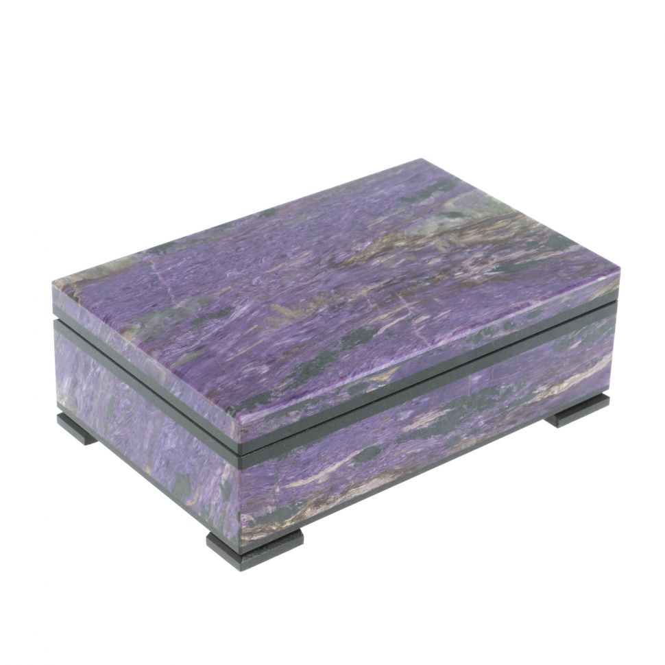 Шкатулка из камня чароит 12х8х4 см фото 1 — 