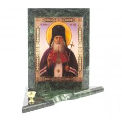 Икона с подсвечником Святой Лука средняя из змеевика 12х12х13 см — 