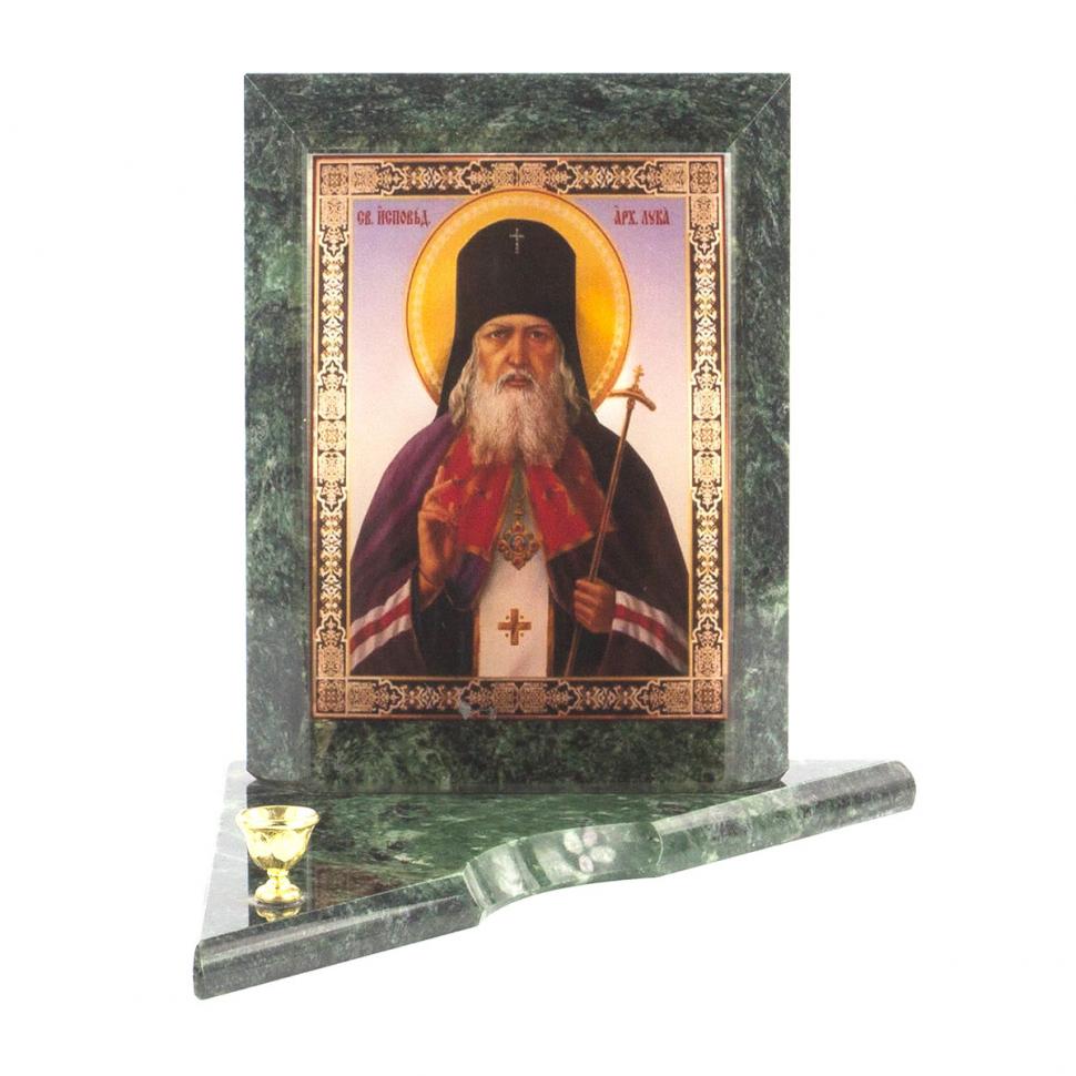 Икона с подсвечником Святой Лука средняя из змеевика 12х12х13 см фото 1 — 