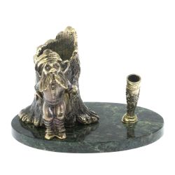 Карандашница &quot;Гном у пня&quot; бронза змеевик 14,5х9,5х10 см — 