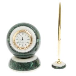 Настольные часы &quot;Шар Антистресс&quot; из змеевика 10,5 см с ручкой — 