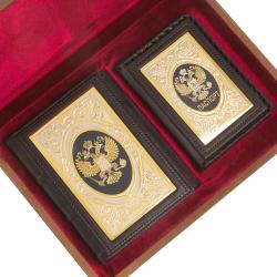 Подарочный набор &quot;Документы&quot; обложка для паспорта и ежедневник из коричневой кожи — 