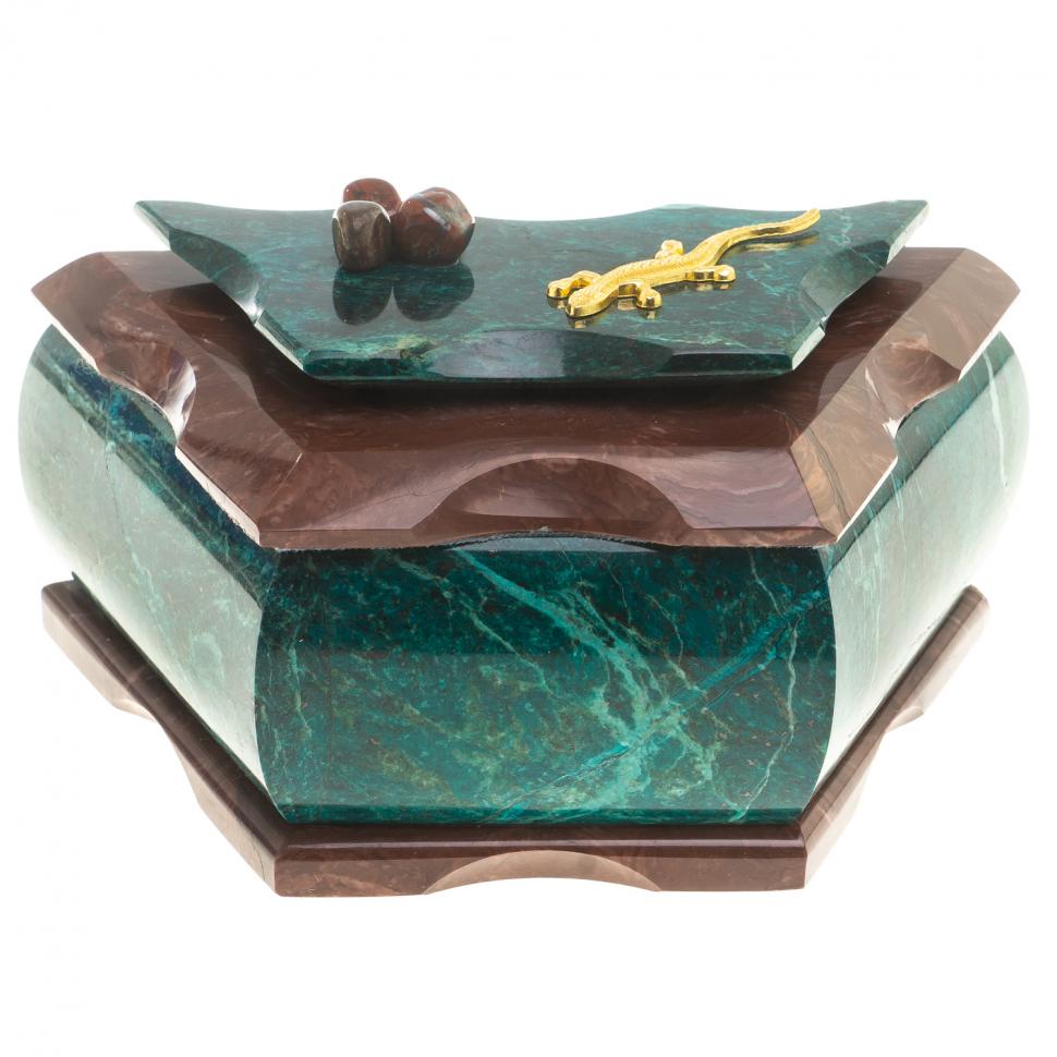 Шкатулка камень змеевик, креноид 14х8х8 см фото 1 — 