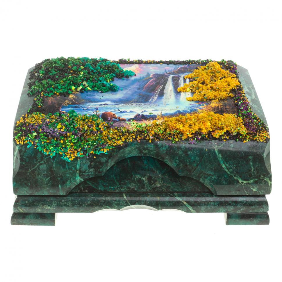 Шкатулка с рисунком "Водопад" змеевик 21х12х8,5 см ПЗ фото 1 — 