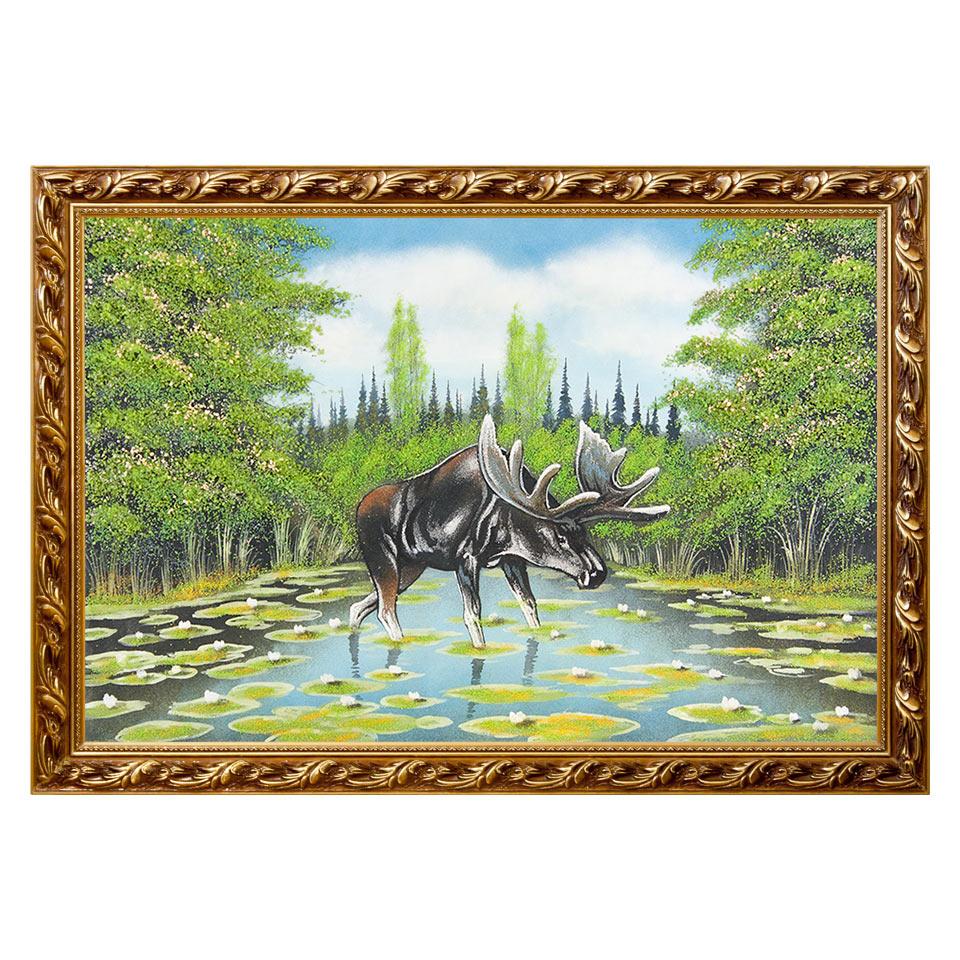 Картина "Лось" багет 46х66 см, каменная крошка фото 1 — 
