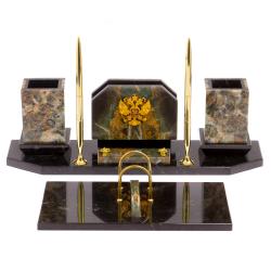 Настольный набор &quot;Герб России&quot; из офиокальцита — 