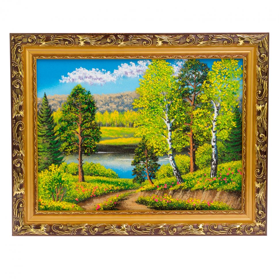 Картина "Летний пейзаж" багет бронза 46х36 см, каменная крошка фото 1 — 