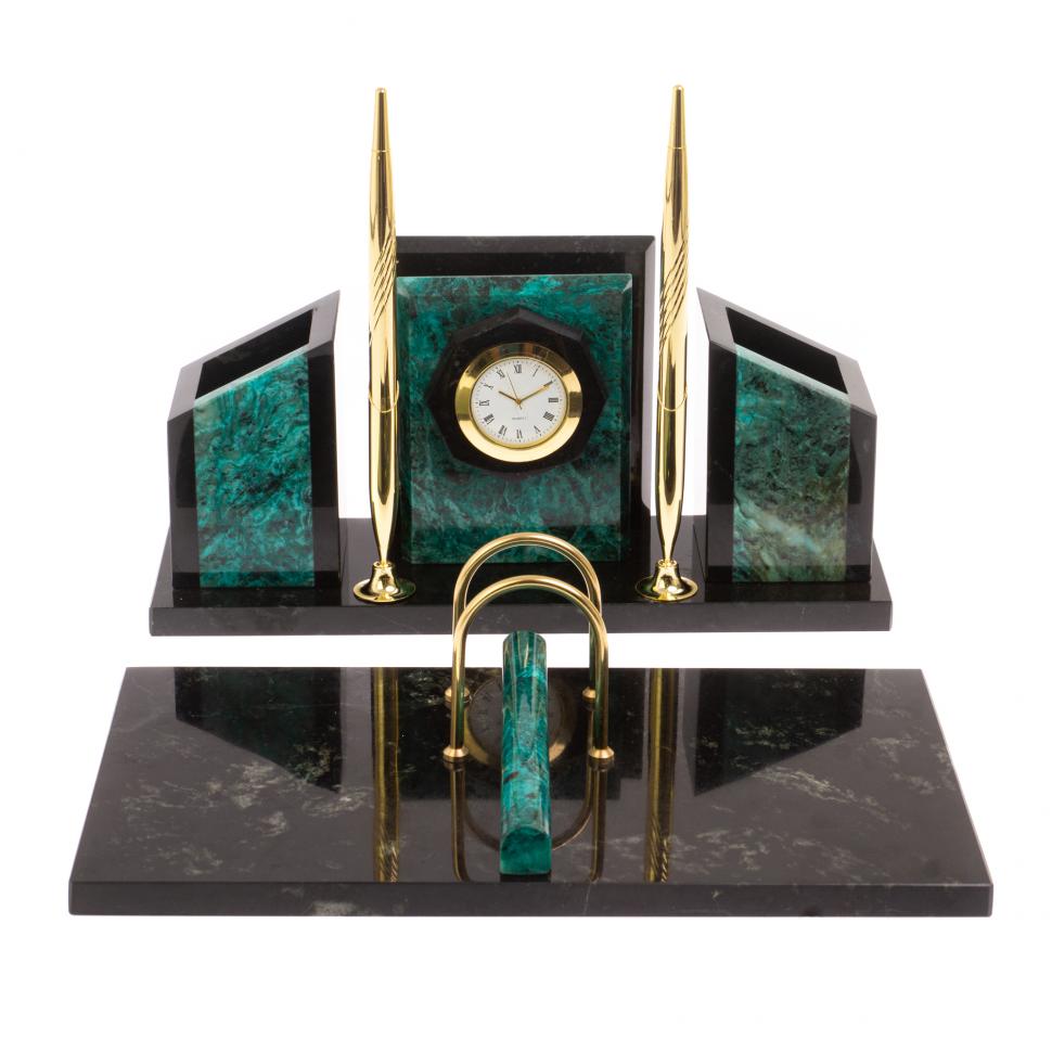 Письменный набор "Канцелярский" с часами змеевик фото 1 — 