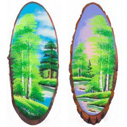 Панно на срезе дерева &quot;Лето&quot; вертикальное 80-85 см каменная крошка — 