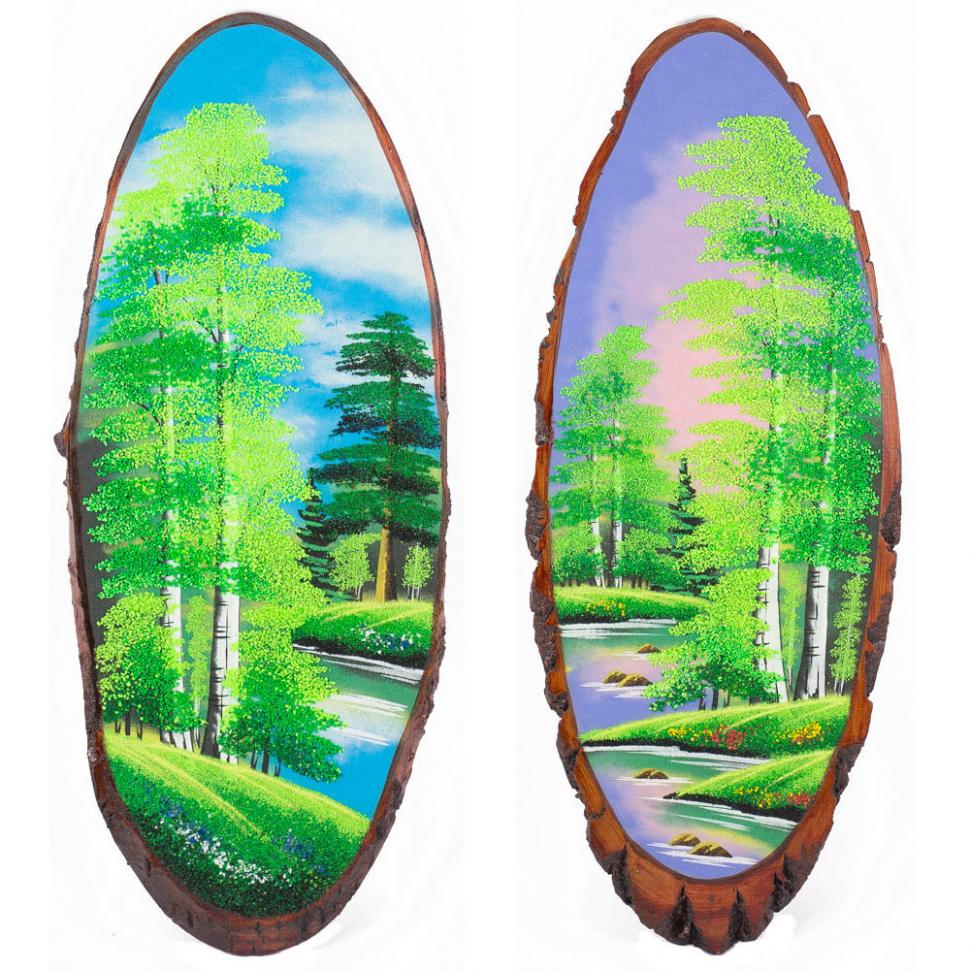 Панно на срезе дерева "Лето" вертикальное 80-85 см каменная крошка фото 1 — 