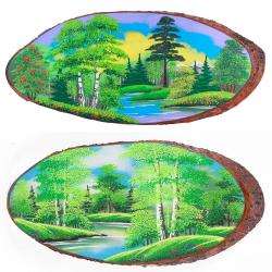 Панно на срезе дерева &quot;Лето&quot; горизонтальное 50-55 см каменная крошка — 