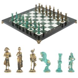 Шахматы &quot;Отечественная война 1812 г. &quot; фигуры бронза / патина 40х40 см мрамор змеевик — 