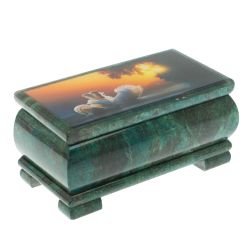 Шкатулка &quot;Лебеди&quot; из змеевика 16х8х7,5 см — 