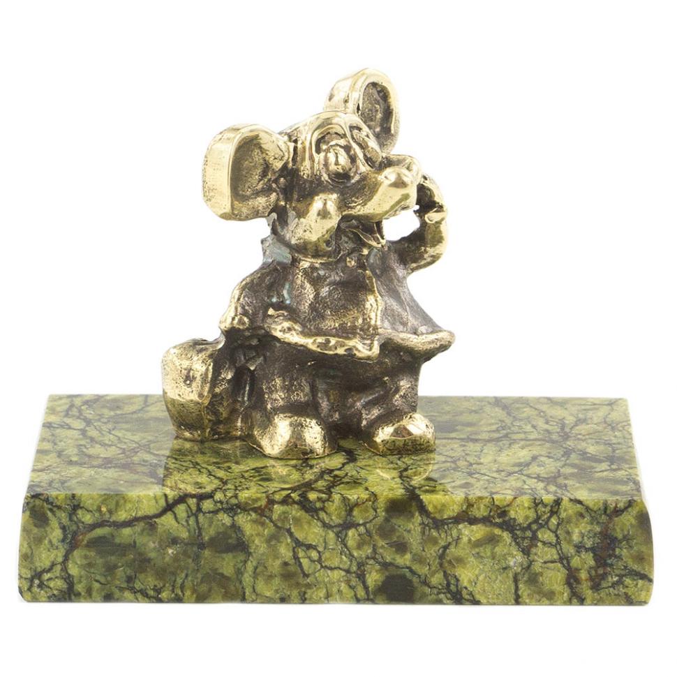 Статуэтка из бронзы и змеевика "Мышка с сумкой" фото 1 — 