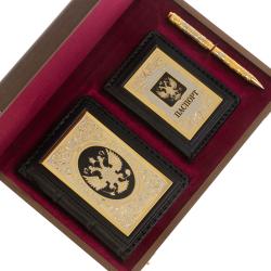 Подарочный набор &quot;Держава&quot; обложка для паспорта, ежедневник и ручка с гравюрой — 