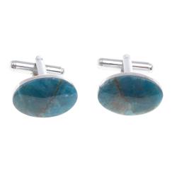 Запонки камень голубой апатит овальные — 