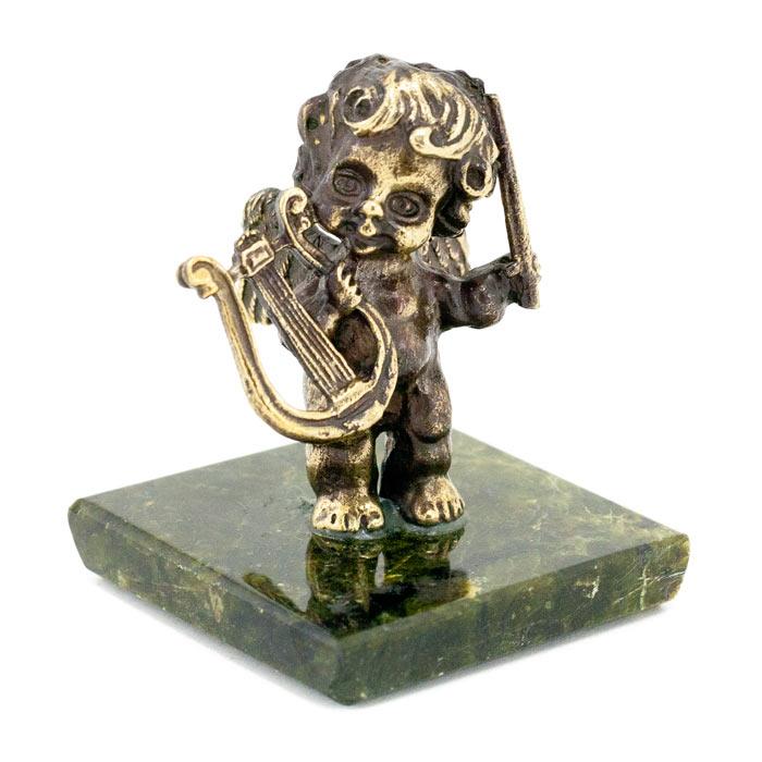 Статуэтка "Ангелочек с арфой" бронза змеевик фото 1 — 