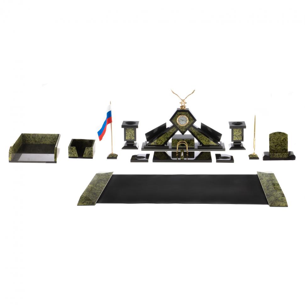 Письменный набор "Орел" из змеевика с бюваром и лотком для бумаг А4 фото 1 — 