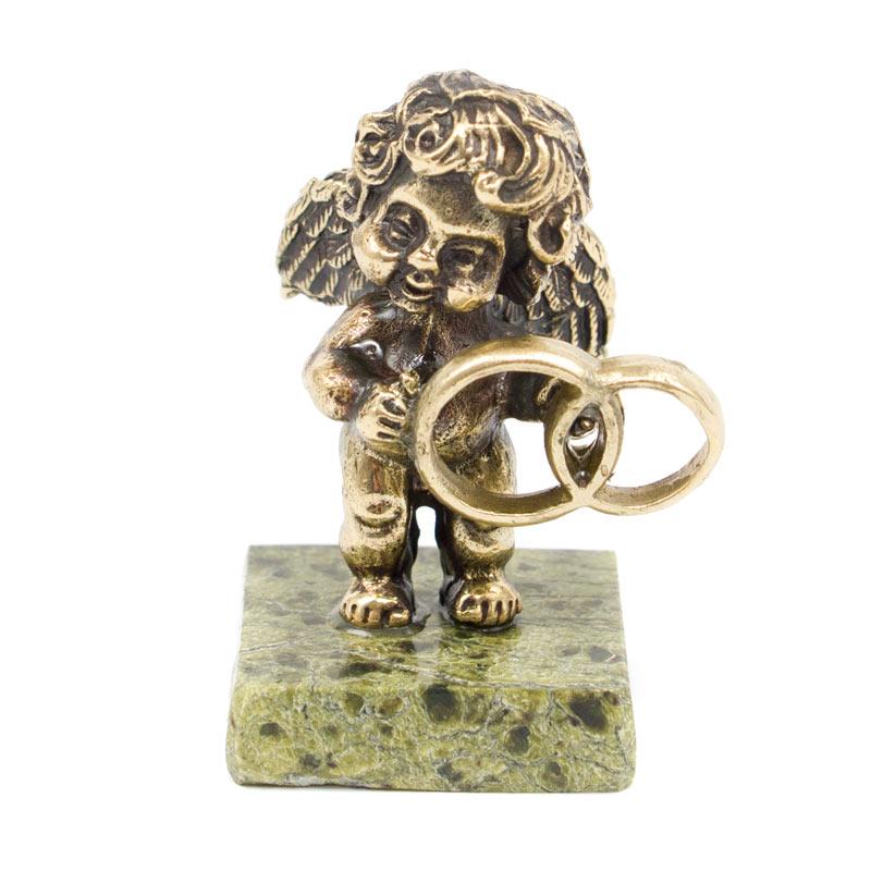 Статуэтка "Ангелочек с кольцами" бронза змеевик фото 1 — 