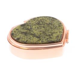 Таблетница &quot;Сердце&quot; на 3 отделения камень змеевик цвет красное золото — 