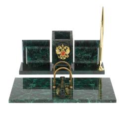 Письменный прибор &quot;Менеджер&quot; с гербом РФ из змеевика — 