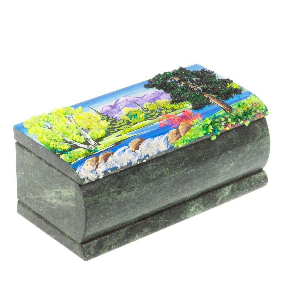 Шкатулка с росписью "Лето. Перекат" змеевик 15х7,5х6 см фото 1 — 