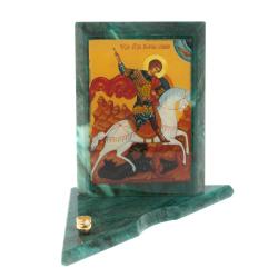 Икона с подсвечником Георгий Победоносец средняя из змеевика 12х12х13 см — 