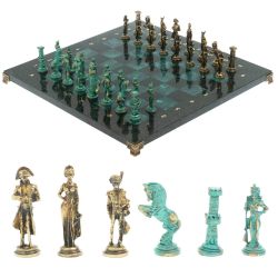Шахматы &quot;Отечественная война 1812 г. &quot; фигуры бронза / патина 40х40 см змеевик — 