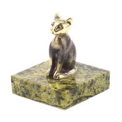 Бронзовая статуэтка &quot;Кошка сидит&quot; основание из камня — 