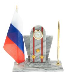 Настольный набор &quot;Погон Полковник МВД&quot; с часами мрамор — 