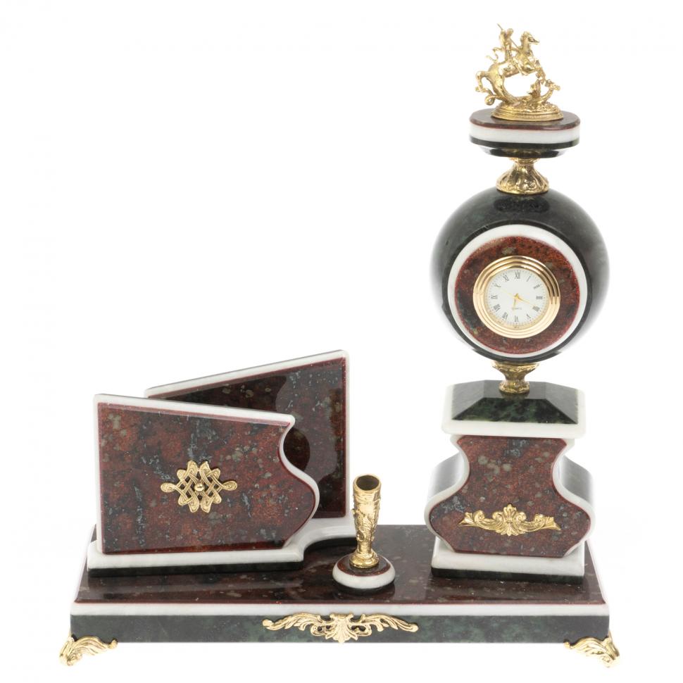 Письменный набор с визитницей "Георгий Победоносец" и змеевика и мрамора фото 1 — 