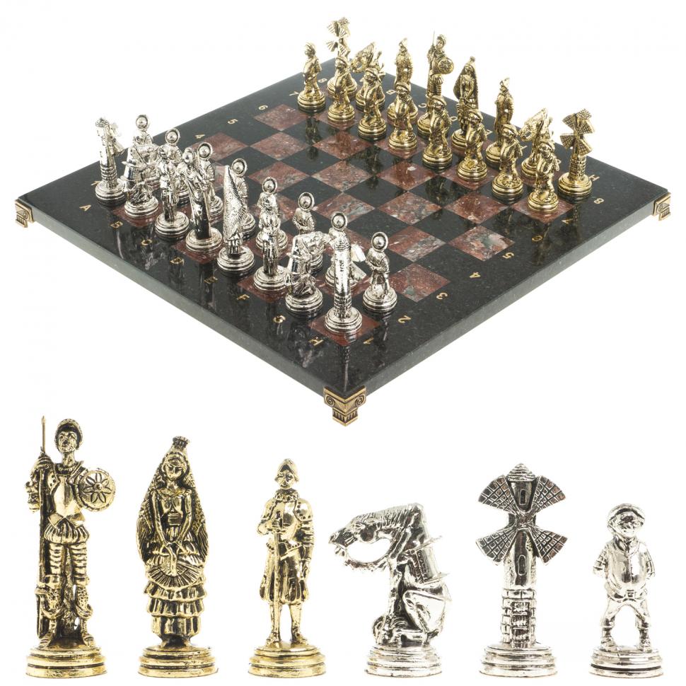 Шахматы "Дон Кихот" доска 40х40 см креноид змеевик фото 1 — 