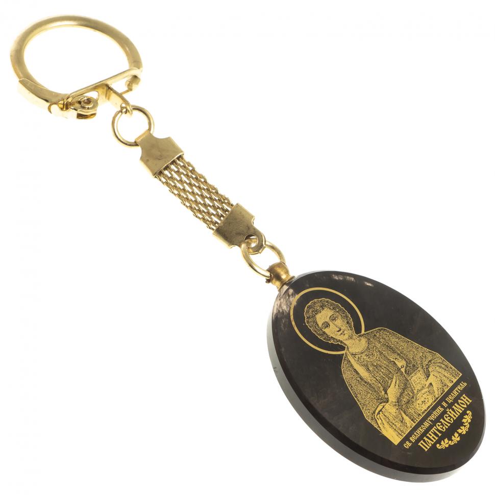 Брелок-оберег с молитвой "Св. великомученик Пантелеймон" камень обсидиан фото 1 — 