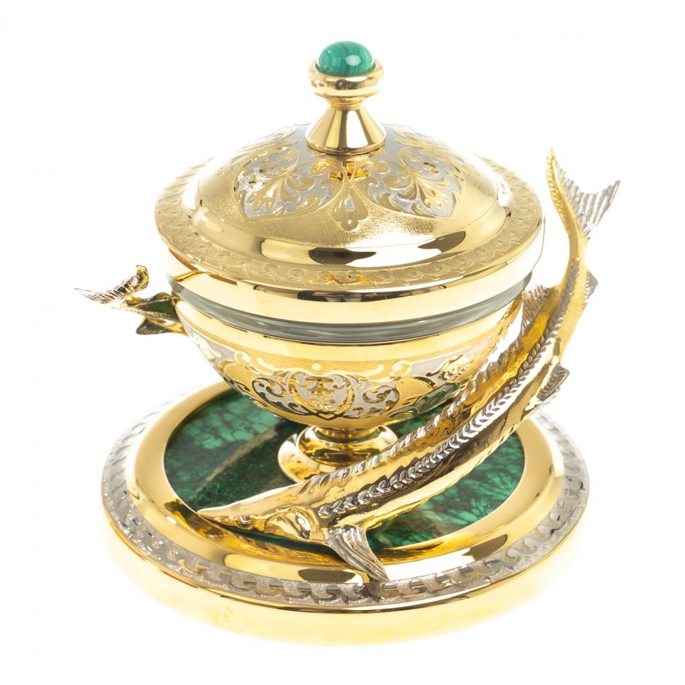 Икорница "Две стерлядки" малахит Златоуст фото 1 — 