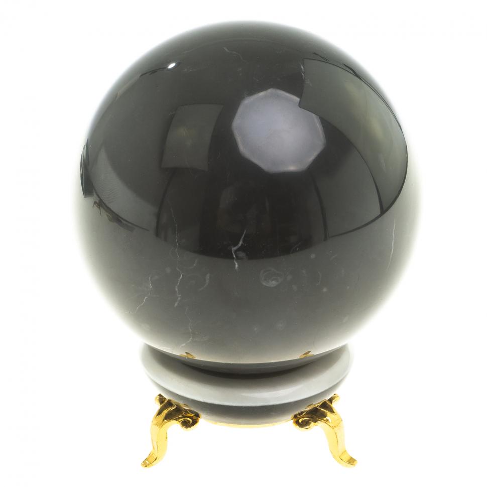 Шар из черного мрамора 9 см на подставке фото 1 — 