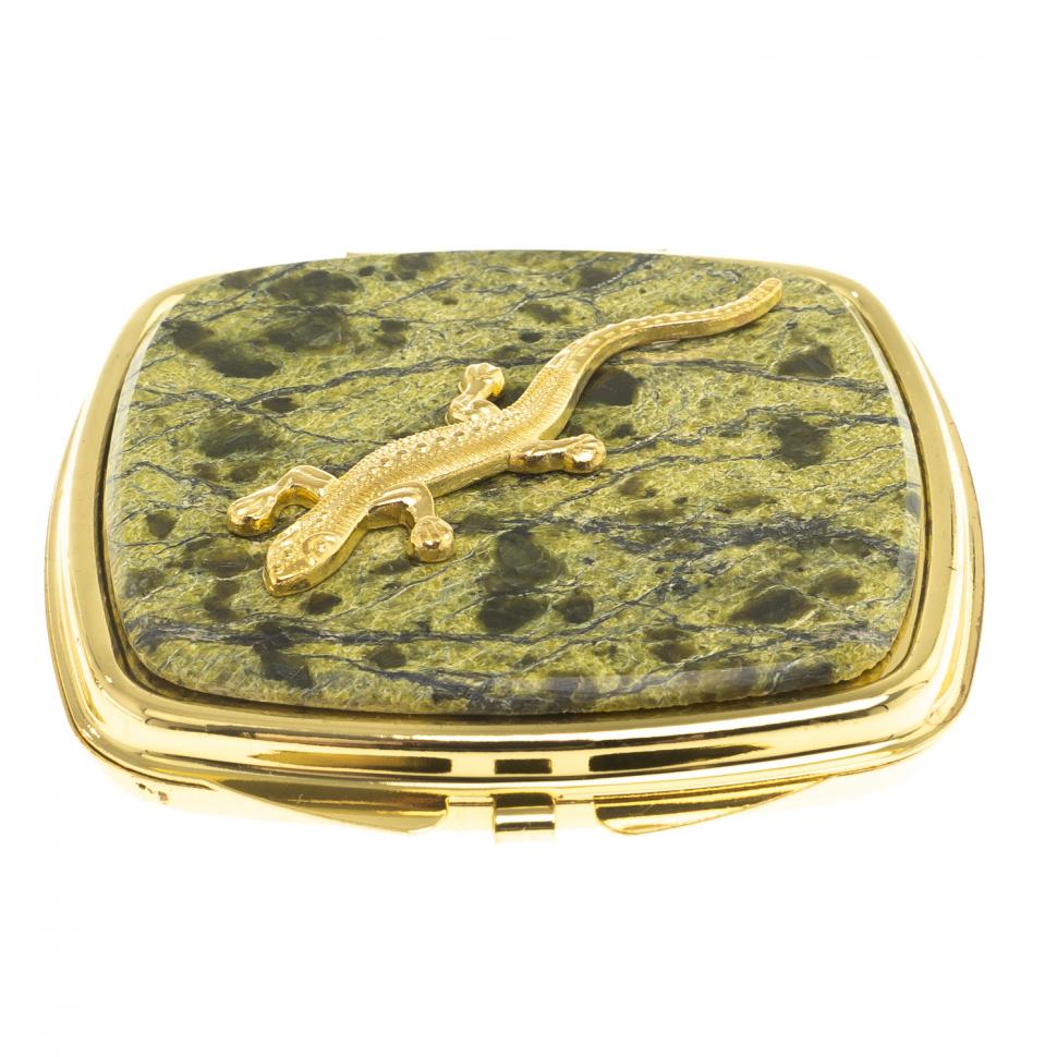 Зеркальце закругленное из змеевика прямая ящерица цвет золото фото 1 — 