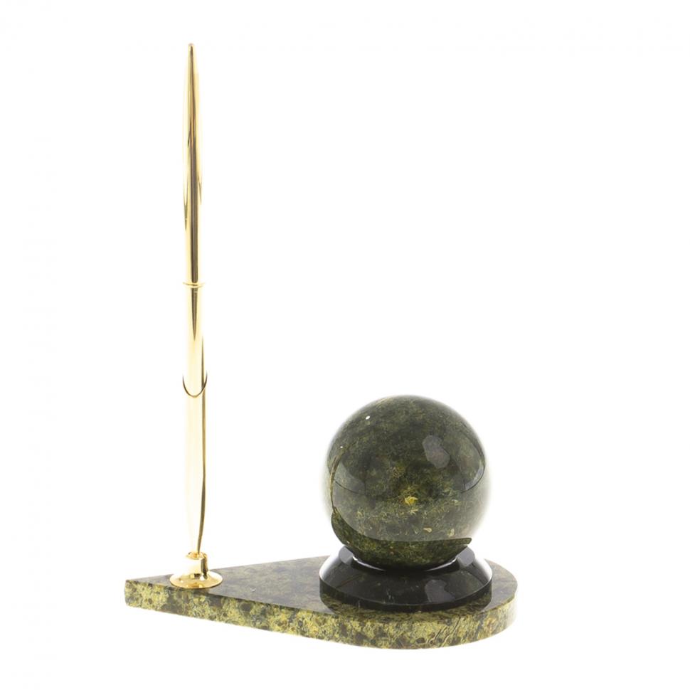 Подставка под ручку с шаром "Антистресс" камень змеевик фото 1 — 