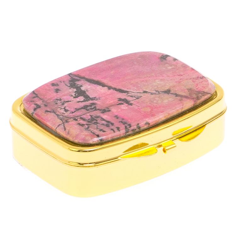 Таблетница на 2 отделения камень родонит цвет золото фото 1 — 
