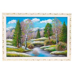 Картина &quot;Весенний пейзаж&quot; белый багет 66х46 см, каменная крошка — 