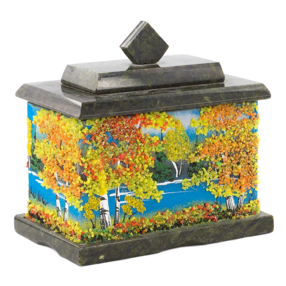Шкатулка с рисунком из каменной крошки "Осень" 10,5х7х10 см фото 1 — 