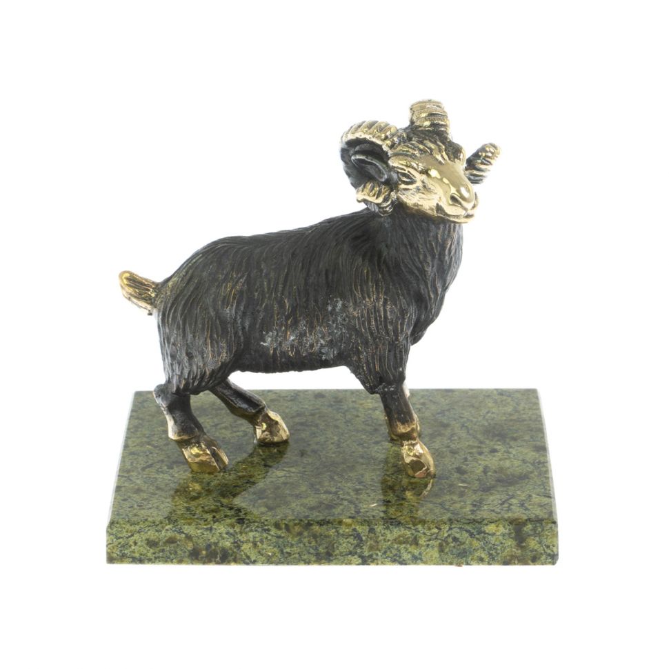 Статуэтка "Баран большой" из бронзы и змеевика 9х6,5х8,5 см фото 1 — 